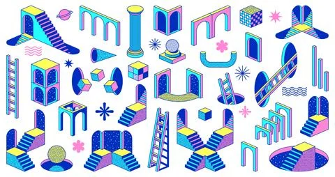 Surreal psychedelic trippy Y2K elements, staircase 库存插图