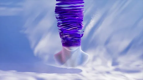 Surreal purple slices progressively covering white mannequin head, dissolving Stock Footage 306458273