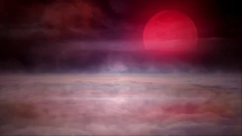Surreal Red Sun Over Misty Cloudscape at Dawn, Dramatic Atmospheric Sky 库存影片 342038465