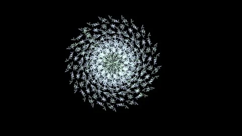 Surreal revolving kaleidoscopic snowflake pattern shifting display Stock Footage 305586136