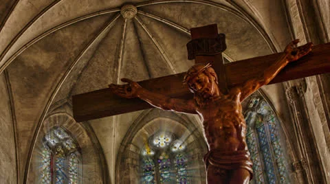 Surreal scene in Gothic cathedral HD Stock Footage