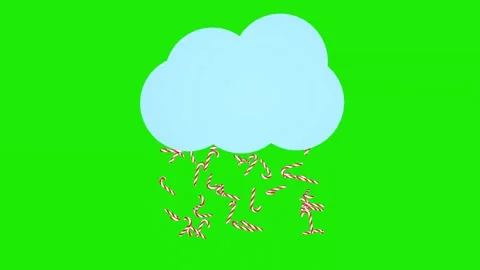 Surreal scene, lollipops falling from a cloud on a green screen. Stock Footage 313676520