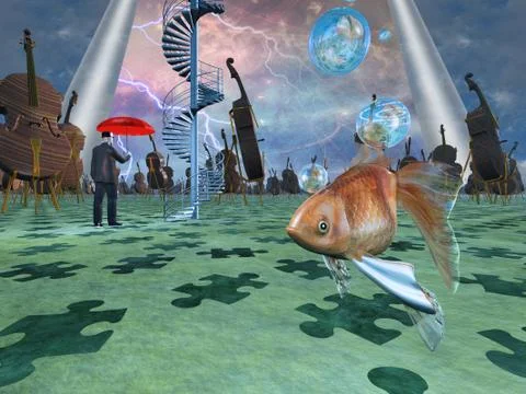 Surreal scene with various eelements Stock Illustration