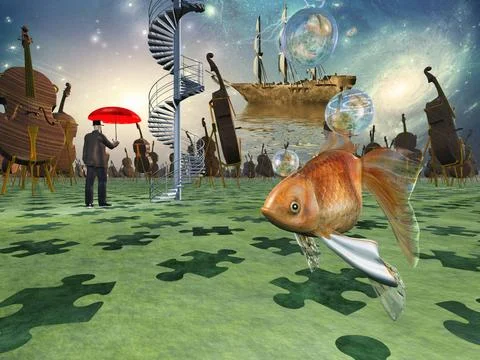 Surreal scene with various elements Surreal scene with various elements. M... Stock Photos