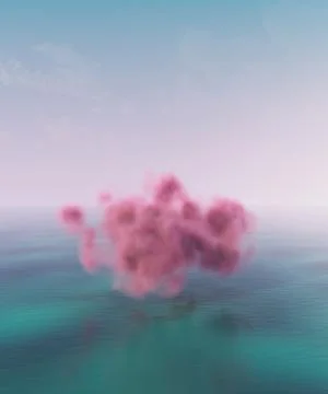 Surreal seascape with pink Sci-Fi cloud. 3d illustration, 3d render. 스톡 일러스트