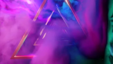 Surreal sky with flying silhouettes of triangles. Design. Bright clouds and the Stock Footage 225926695