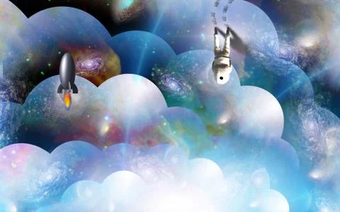 Surreal space with astronaut Stock Illustration