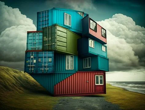 A Surreal Stack of Container Homes Stock Illustration