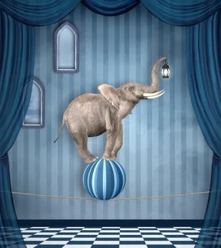 Surreal stage with an elephant Stock Illustration