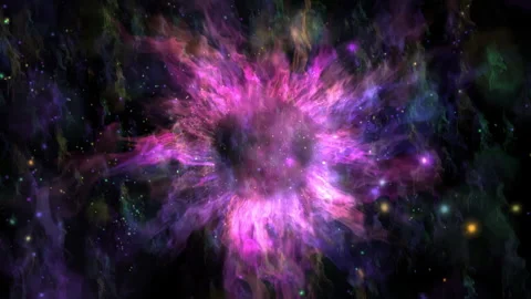 Surreal Sun Purple Cosmic Explosion with Glowing Space Particles Stock Footage 333033593