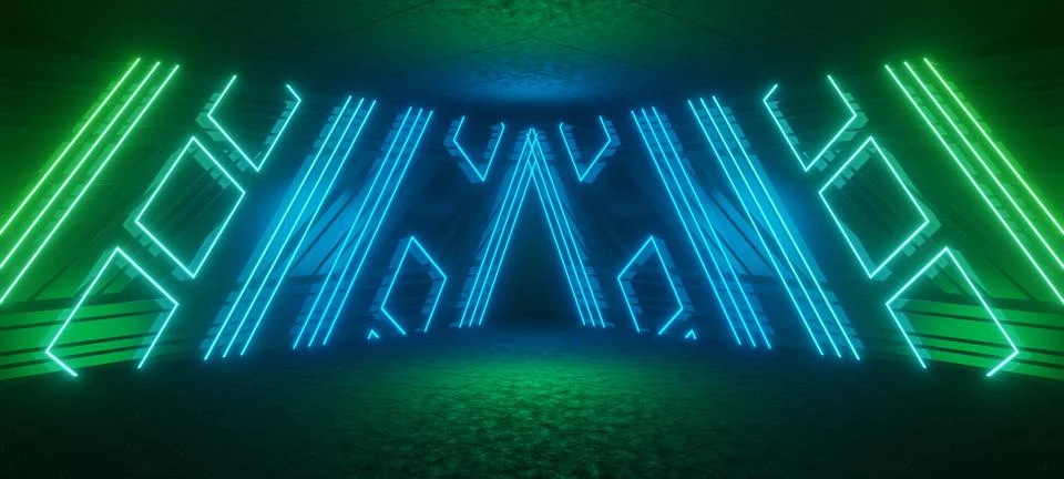 Surreal Technology Empty Hallway Corridor Room Garage Studio Dance Glowing In Illustrazione stock