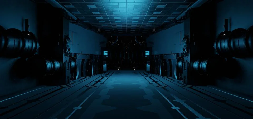 Surreal Technology Empty Hallway Corridor Room Garage Studio Dance Glowing In Illustrazione stock