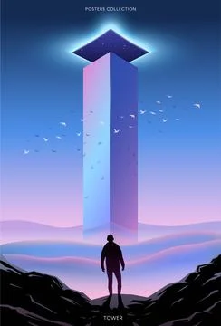 Surreal vector poster. Motivation and success. Tower. Stock Illustration
