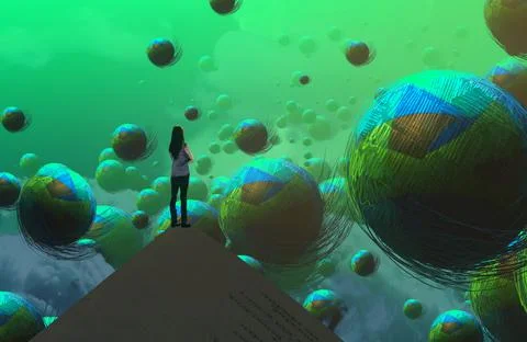 Surrealism. Dreamlike abstract imaginary image. Lonely human. Stock Illustration