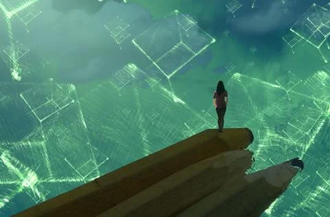 Surrealism. Dreamlike abstract imaginary image. Lonely human. Stock Illustration