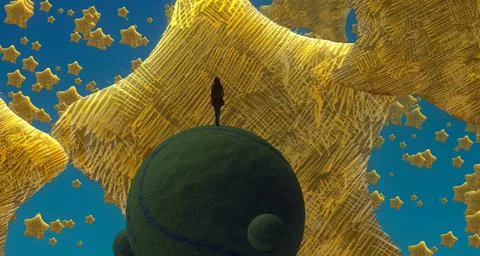 Surrealism. Dreamlike abstract imaginary image. Lonely human. Stock Illustration