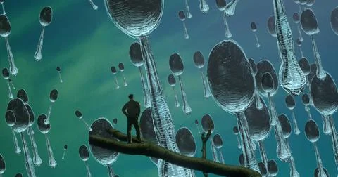 Surrealism. Dreamlike abstract imaginary image. Lonely human. Stock Illustration