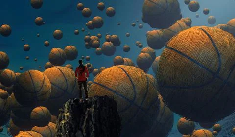 Surrealism. Dreamlike abstract imaginary image. Lonely human. Stock Illustration