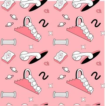 Surrealism elements pattern with abstract greek ancient sculptures Illustrazione stock