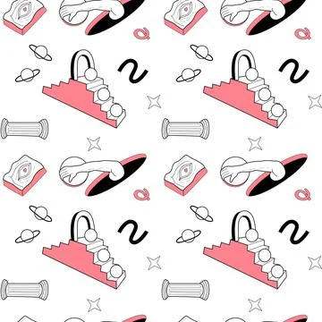 Surrealism elements pattern with abstract greek ancient sculptures Illustrazione stock