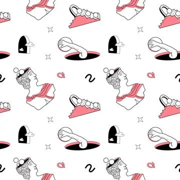 Surrealism elements pattern with abstract greek ancient sculptures 스톡 일러스트