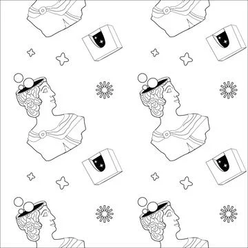 Surrealism elements pattern with abstract greek ancient sculptures Illustrazione stock