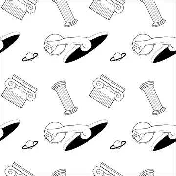 Surrealism elements pattern with abstract greek ancient sculptures イラスト素材