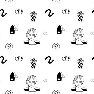 Surrealism elements pattern with abstract greek ancient sculptures 库存插图