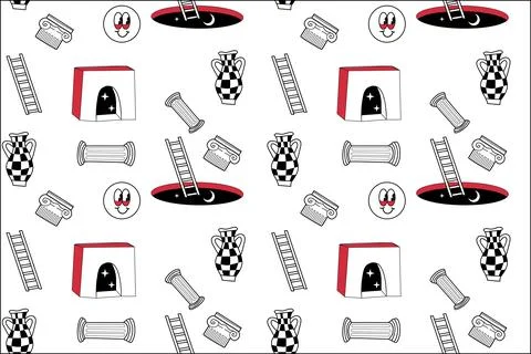 Surrealism elements pattern with abstract greek ancient sculptures Illustrazione stock