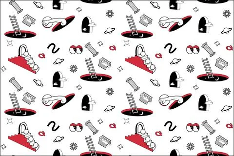 Surrealism elements pattern with abstract greek ancient sculptures イラスト素材