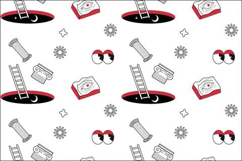 Surrealism elements pattern with abstract greek ancient sculptures Illustrazione stock