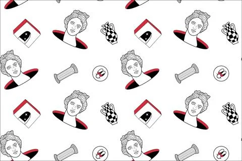 Surrealism elements pattern with abstract greek ancient sculptures Illustrazione stock