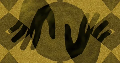 Surrealistic Kaleidoscopic Hands Shadow Overlay on Camouflage Pattern Background Stock Footage 131127575