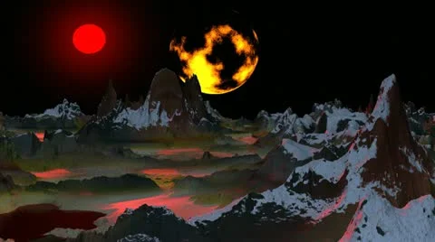 Surrealistic landscape (Two moon) Stock Footage 12748146