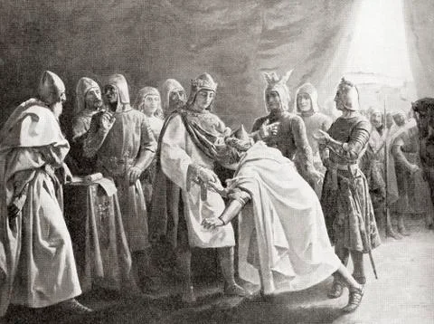 The surrender of Granda, Spain by Muhammad XII to Ferdinand II in 1492. Abu ` Stock Photos