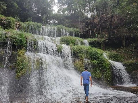 A Surrender to Serenity on the Path of the Waterfall Stock Photos