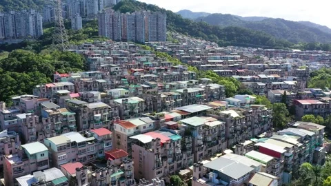 Surround Bird View of Terraced Working Class Housing Stock-Footage 203229385
