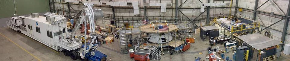Surrounded by work platforms, NASA s first full-scale Orion abort flight t... Stock Photos