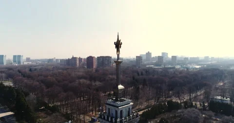 Surrounding the Soviet star in Moscow with a drone against the backgroun Stock Footage 157128704