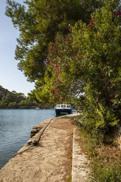 Surrounding view from the small island of Saint Mary at Mljet, Dalmatia, Croatia 스톡 사진