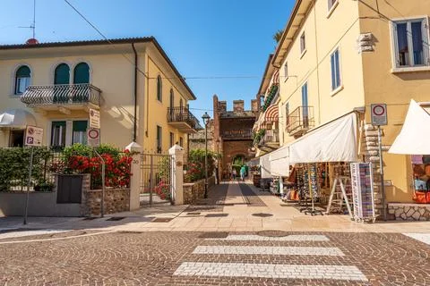 Surrounding Wall and Tower of the Small Lazise Village - Verona Italy Stock Photos
