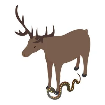 Surrounding world icon isometric vector. Crawling desert cobra near adult moose Ilustración de archivo
