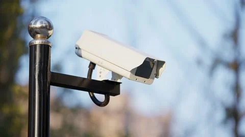 Surveiliance camera on pole Stock Footage 194520267
