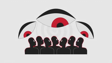Surveillance and control in dictatorship 2D animation Stockbeeldmateriaal 304602615