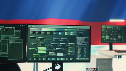 Surveillance and hacking room with a Rus... | Stock Video | Pond5