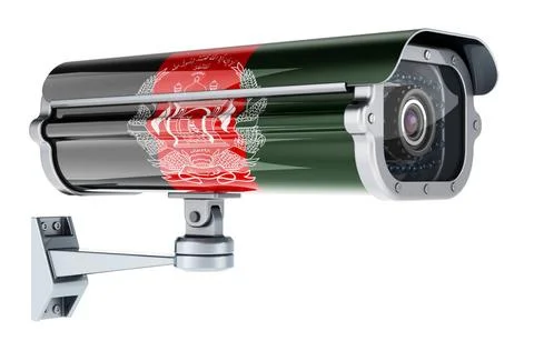 Surveillance camera with Afghan flag. 3D rendering Surveillance camera wit... Foto stock