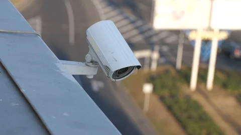 Surveillance camera on a building Stock Footage 108279677