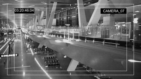 Surveillance camera captures the arrival of a train at the airport 스톡 동영상 114303242