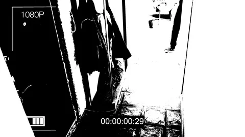 Surveillance camera caught the robber in a mask with a crowbar threshold effect Video stock 83723399