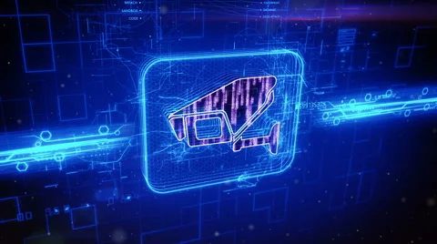 Surveillance camera icon on abstract blue background Stock Footage 63492706